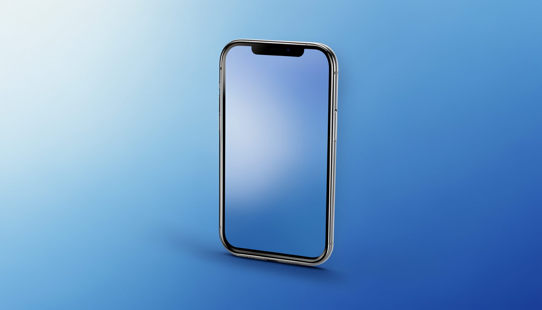Smartphone displayed against a gradient background, sleek and contemporary in silver and blue tones